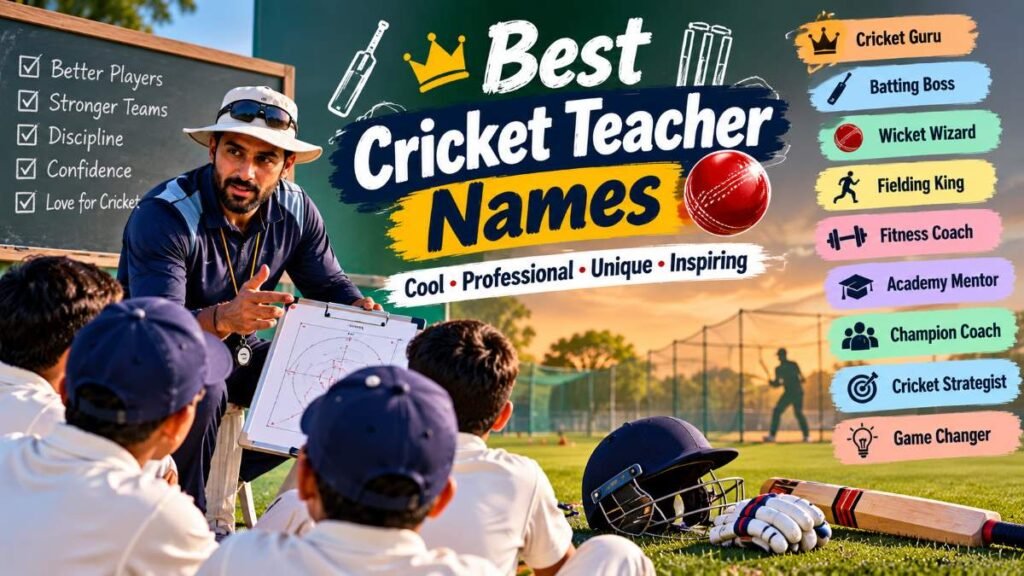 Best Cricket Teacher Names with cool, professional, unique, and inspiring cricket coach ideas