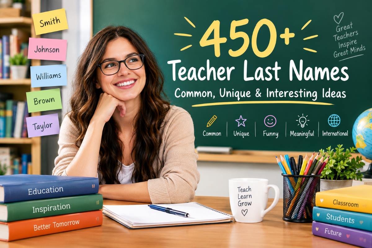 450+ teacher last names, including common, unique, funny, and professional surname ideas.