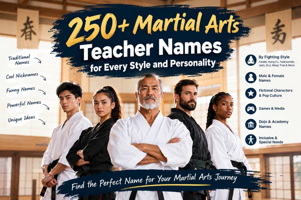 250+ martial arts teacher names featuring instructors in a dojo, with ideas for traditional, cool, funny, and powerful names.